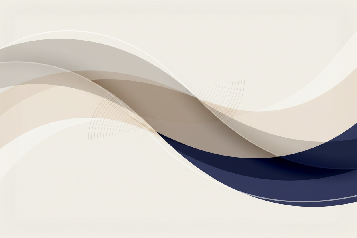 Abstract background featuring overlapping, smooth waves in shades of cream, beige, and dark blue.